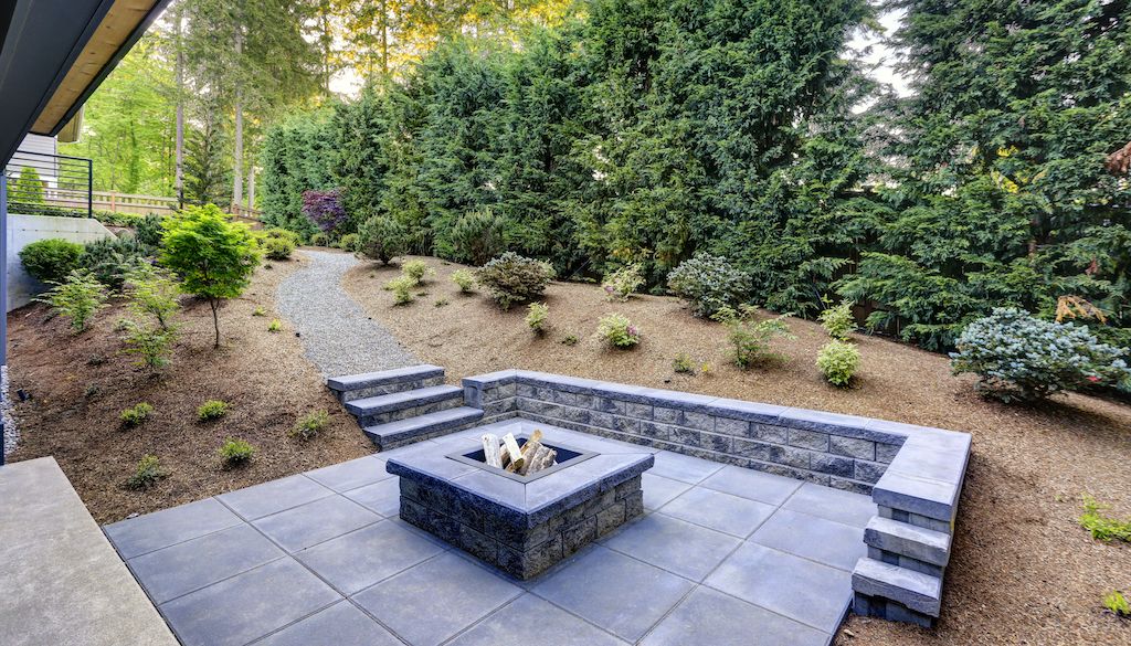 fire pit on backyard patio