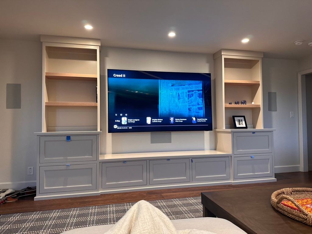 75” tv with in wall LCR and in ceiling atmos with 