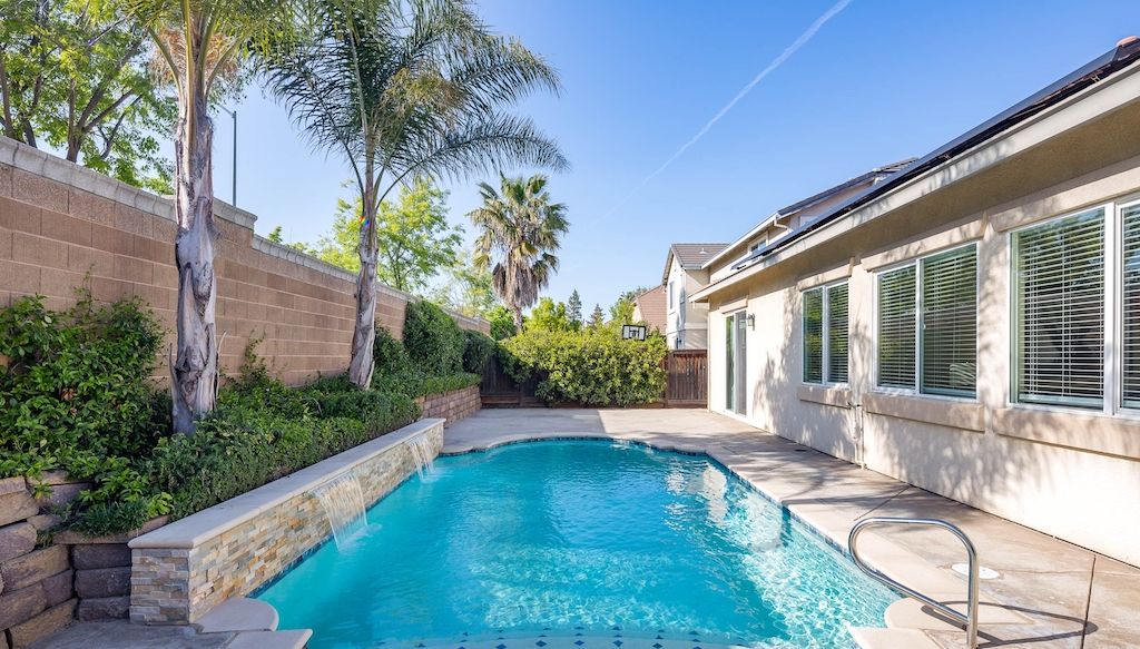 palm trees near pool creating shade