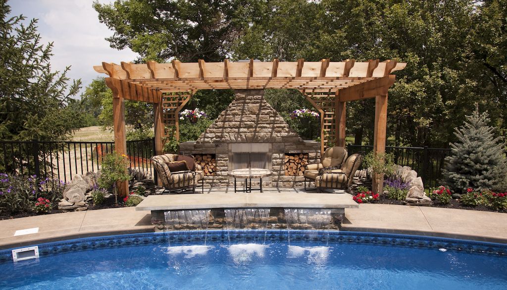 pergola near pool over seating area