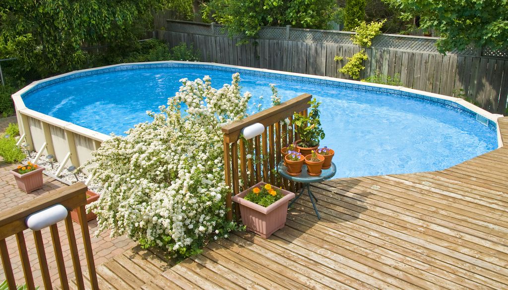 wood deck near above ground pool