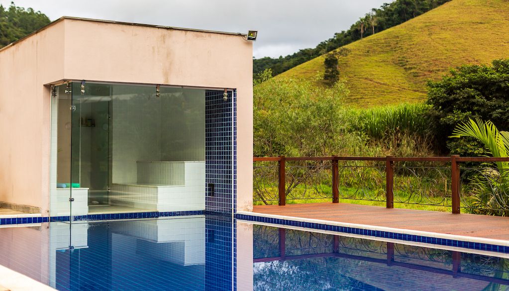 pool house in backyard under construction