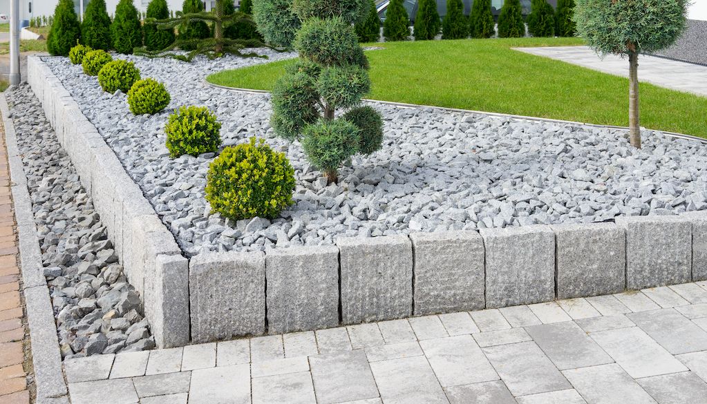 concrete edging blocks in front yard