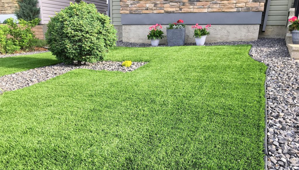 backyard lawn with artificial turf or grass