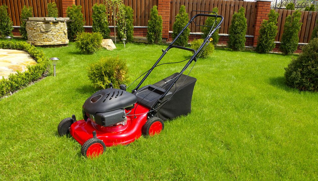 red lawnmower on grass