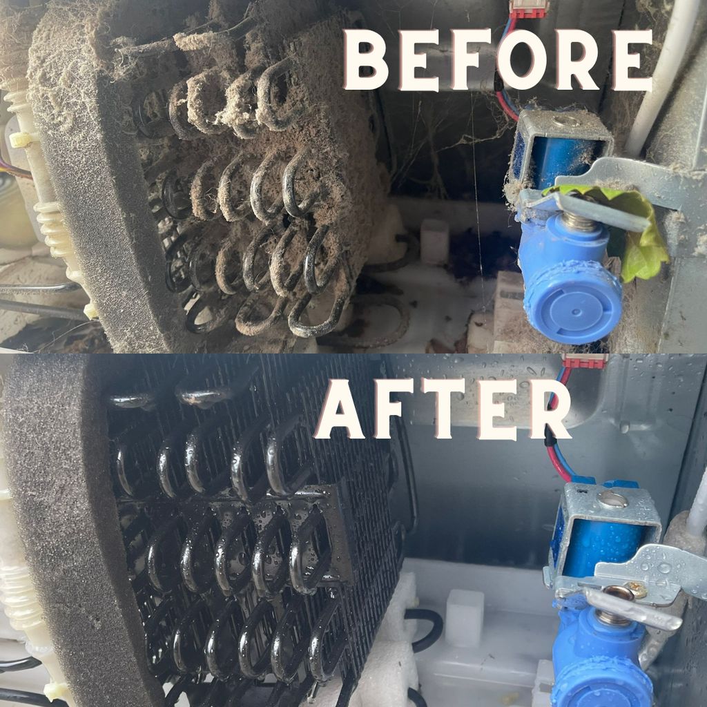 Back of a fridge BEFORE AND AFTER maintenance and 