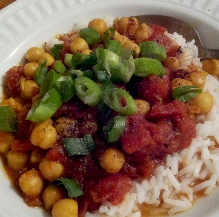 Chana masala and jasmine rice