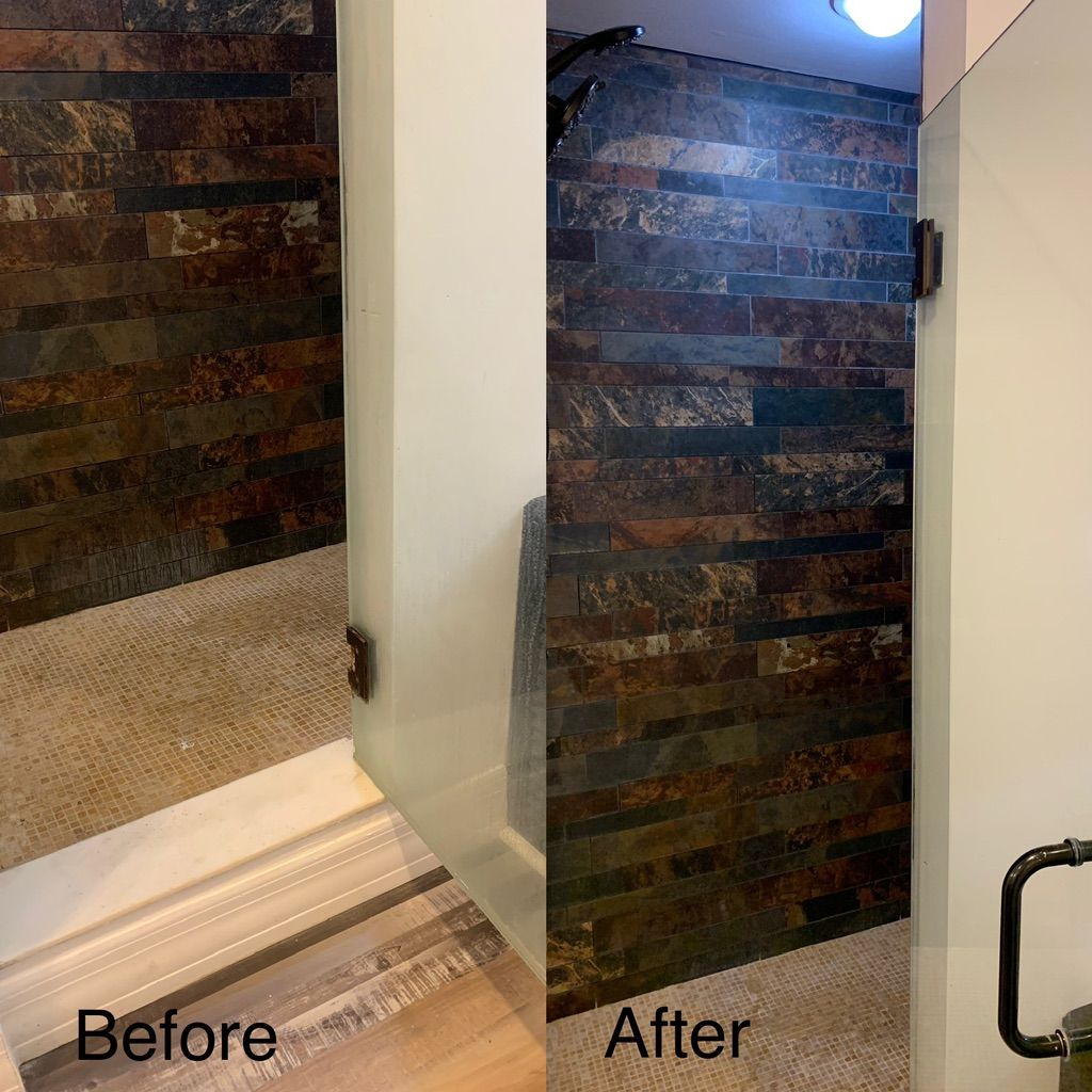 Different angle showing the same shower wall and s