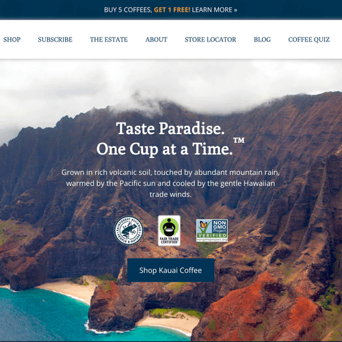 Kauai Coffee - Shopify Plus Development + SEO