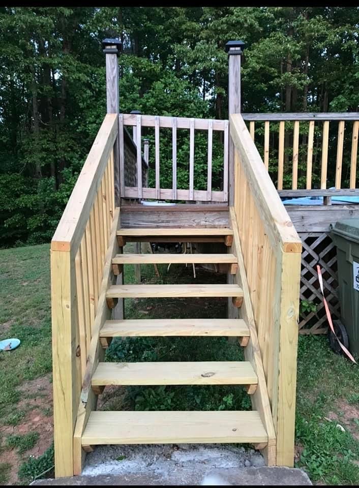 Rebuilt stairs and railings. 