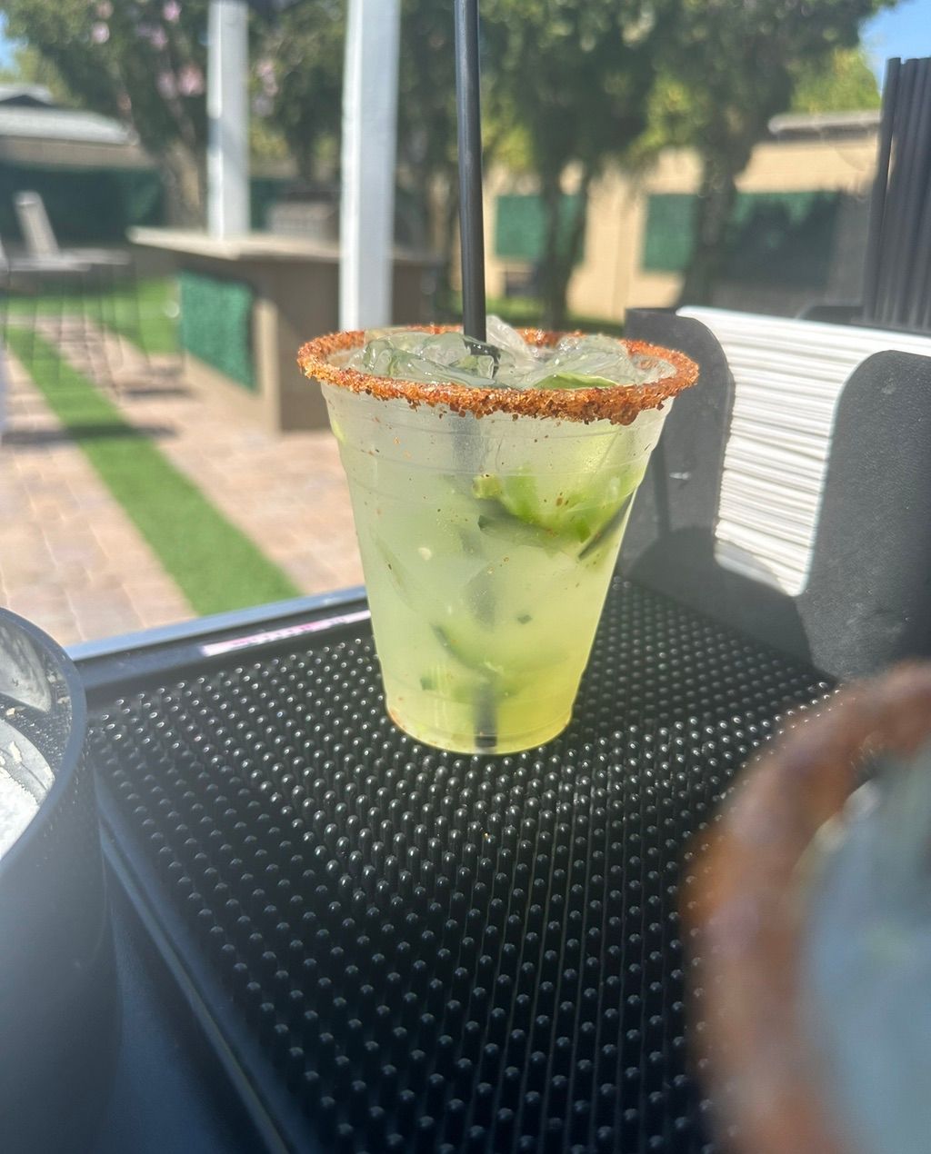 Spicy Cucumber Jalapeño Margarita with Tajin rim 