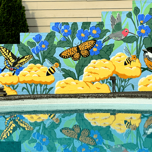 Poolside garden party mural