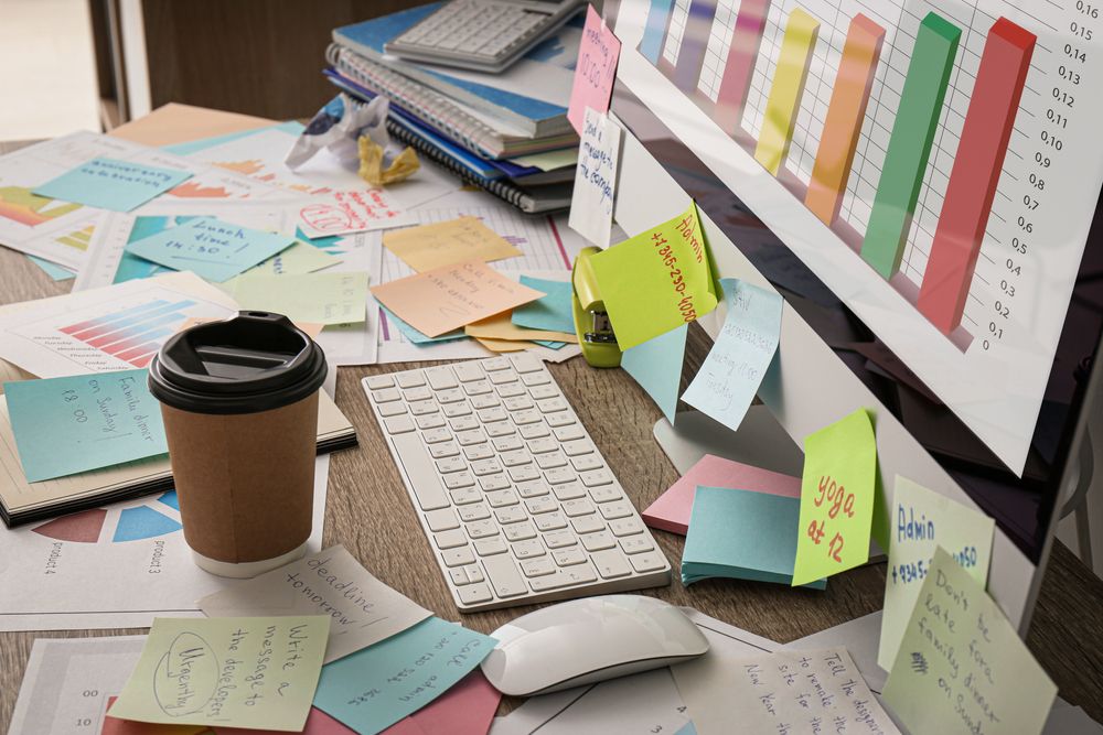 Messy desk before.