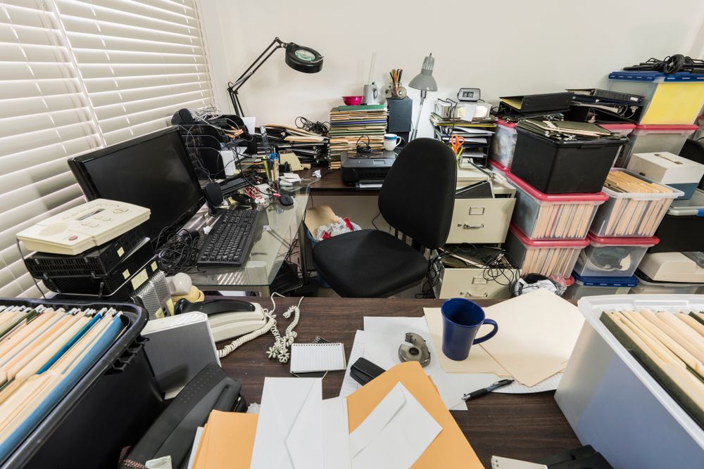 Messy office before.