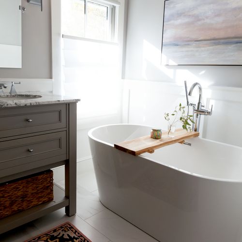 Created a soothing space in this master bathroom 