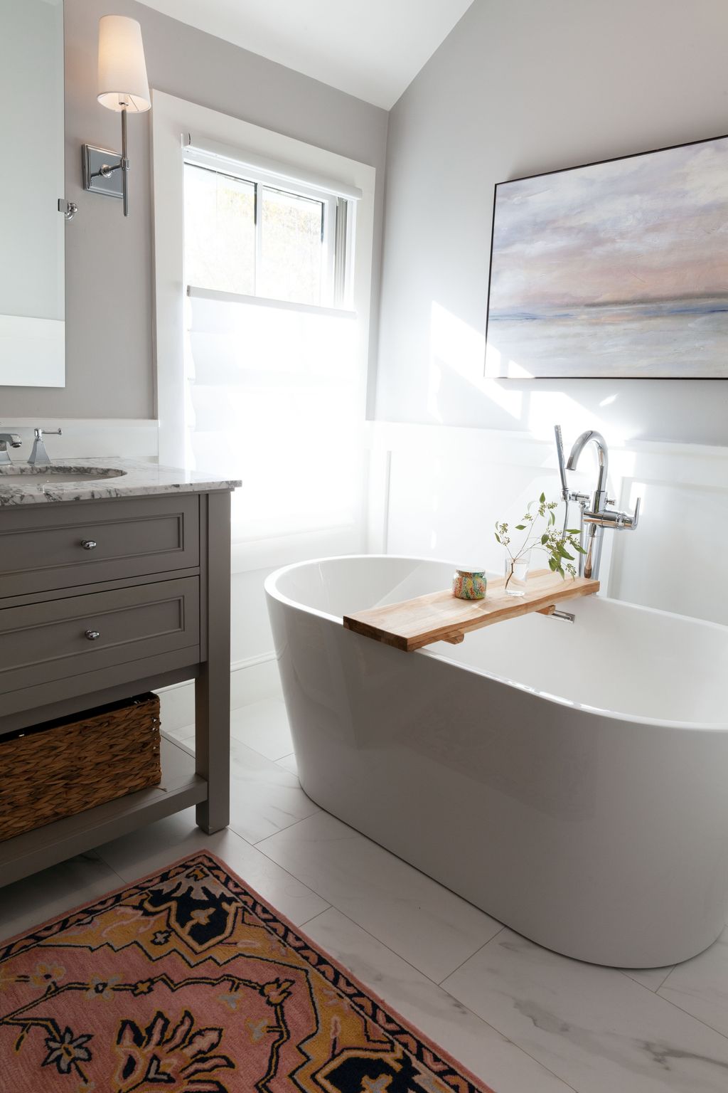 Created a soothing space in this master bathroom 