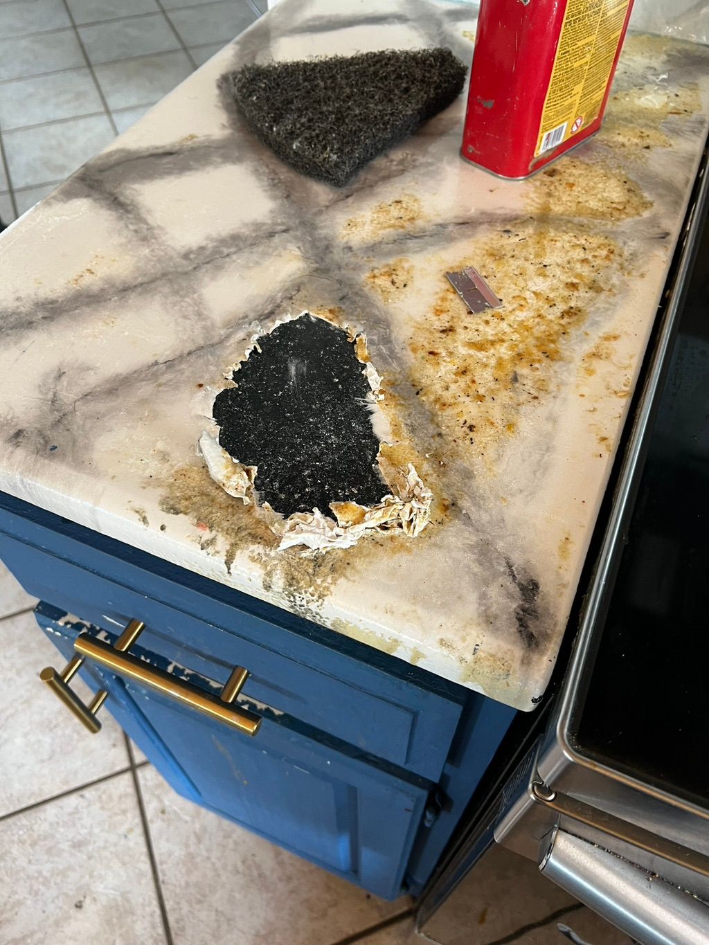 Removed fake marble sticker all on countertops and