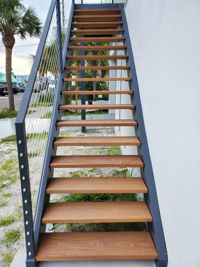 exterior staircase with cable railing