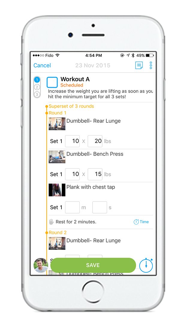 A preview of what to expect when logging a workout