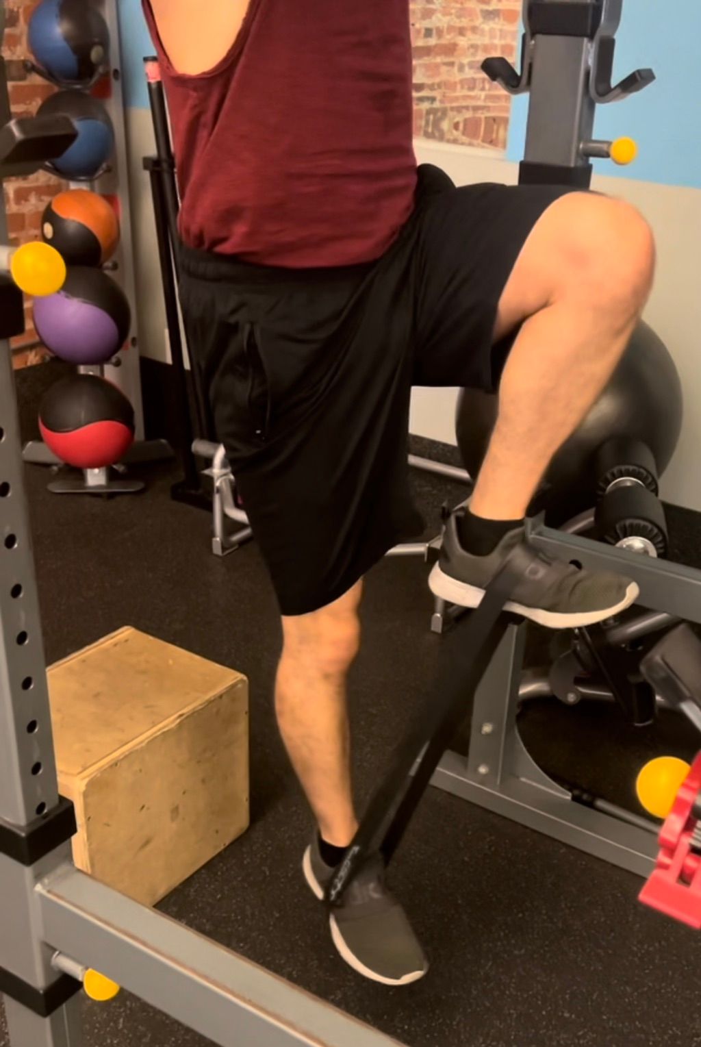 Alternating hanging knee raises with a resistance 