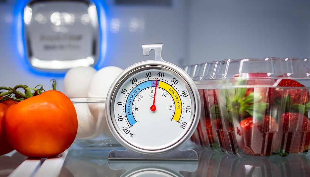 thermometer on top of fridge shelf to gauge temperature