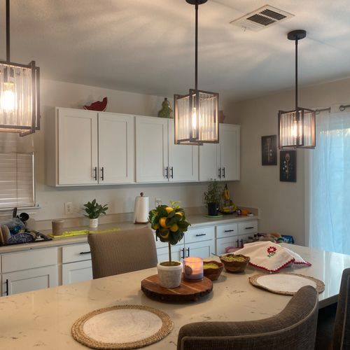 He added kitchen pendant ligths did great work.