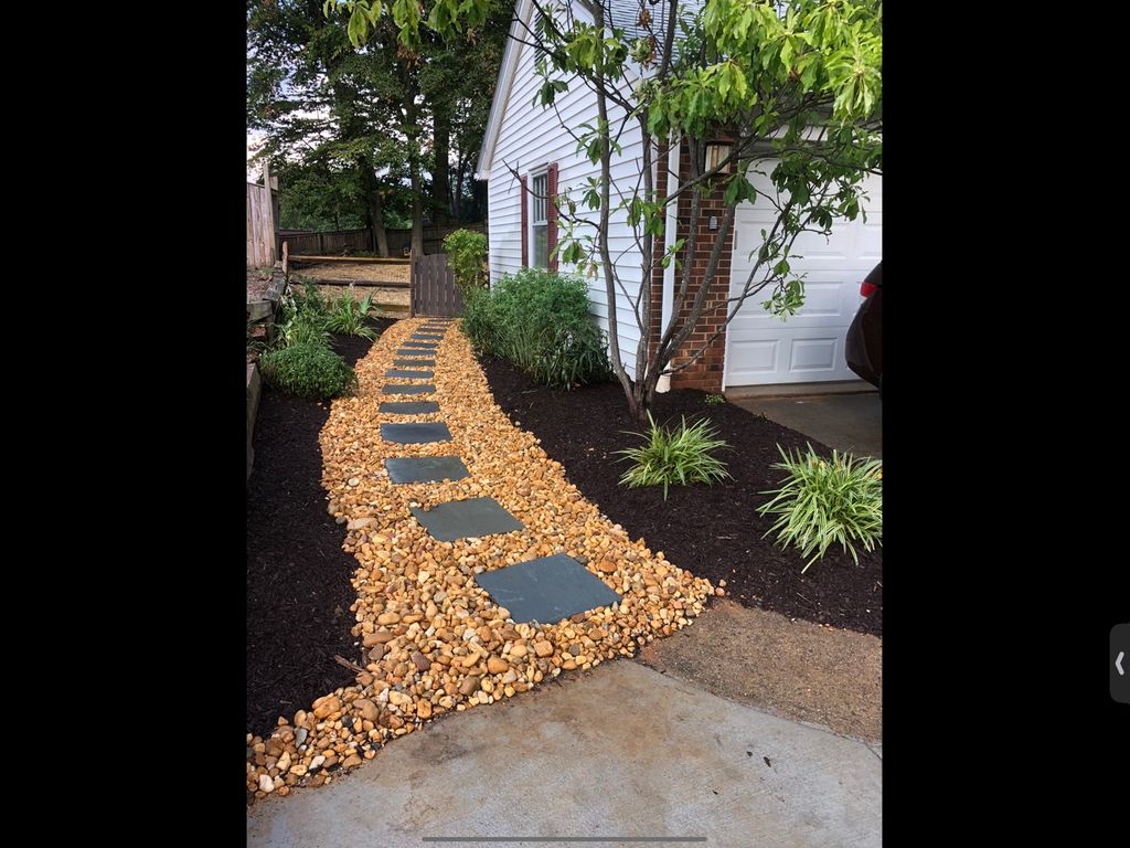 Pathway using River rock and French drain undernea