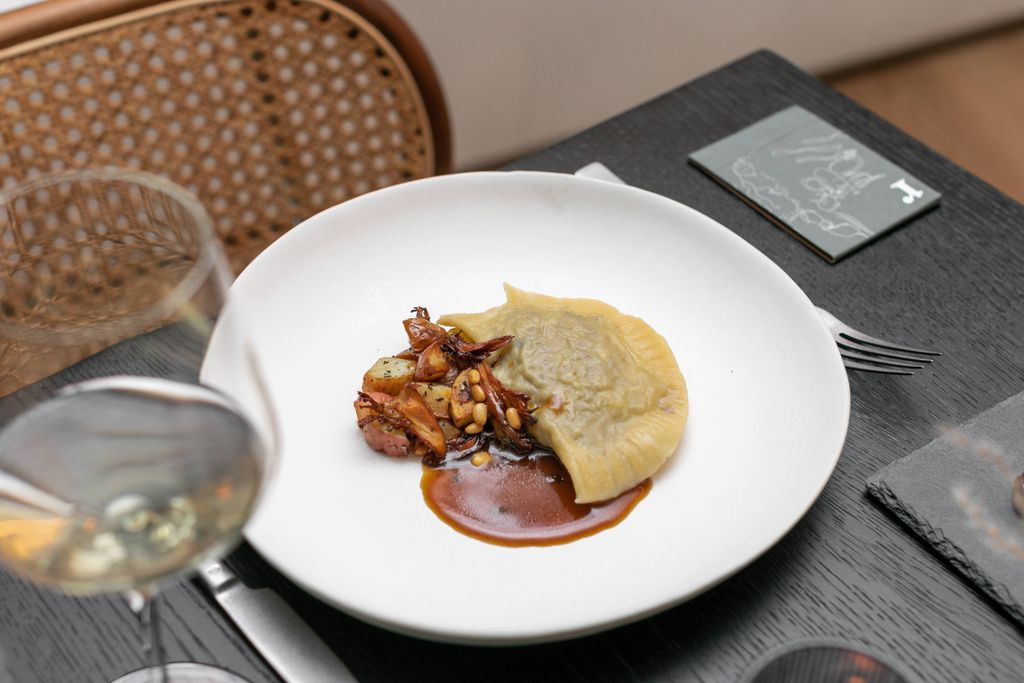 Venison Pierogi, Maitake Mushroom, New Potato