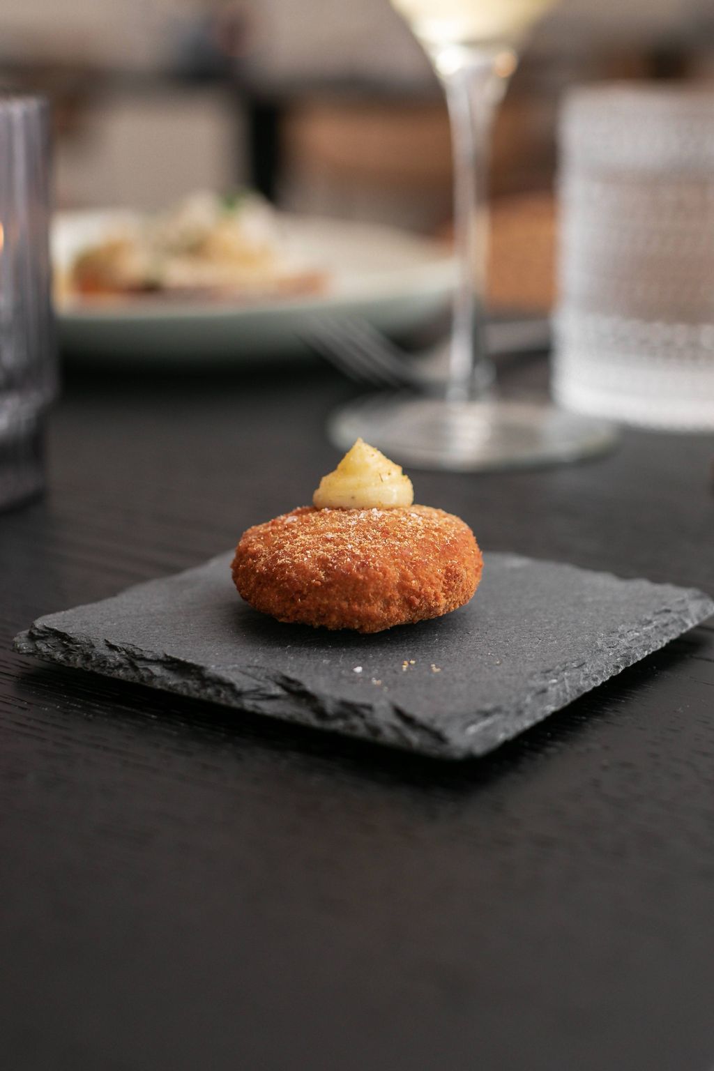 Scrapple Katsu, Sauerkraut Powder, Mayo