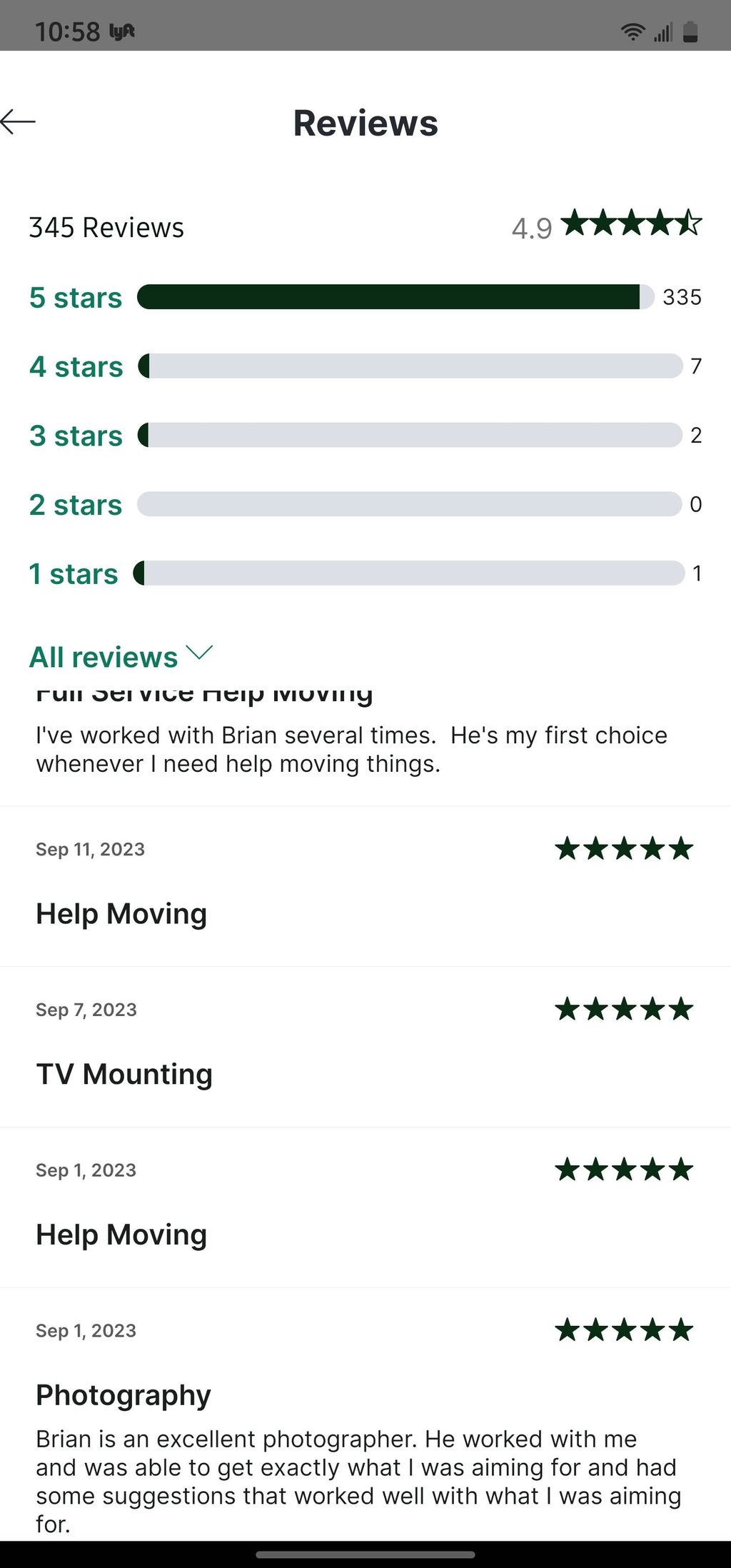 I have 300+ 5 star reviews on taskrabbit