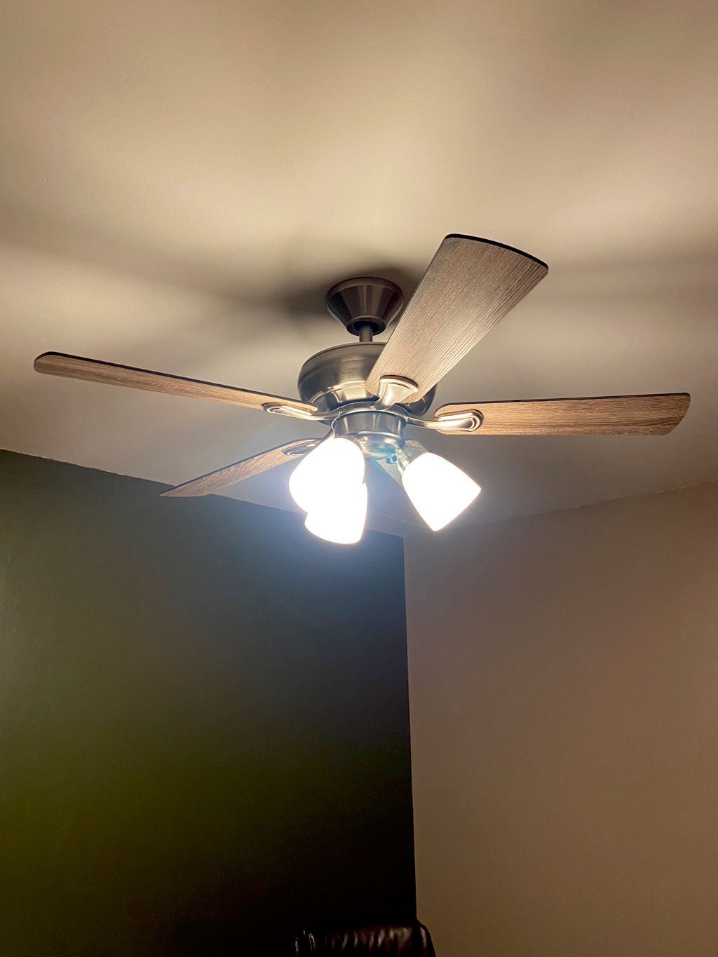 Replaced light fixture with new fan light shown. T