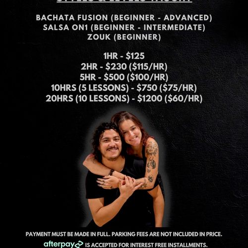 Pricelist for private lessons with Kevin & Sofi!