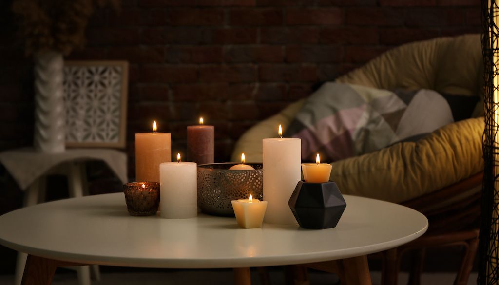 candles in dark living room