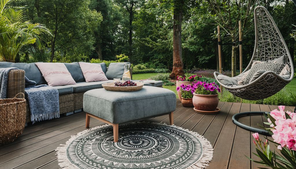 cozy outdoor living space on deck