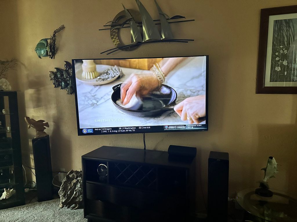 TV mounted with a swivel mount. 