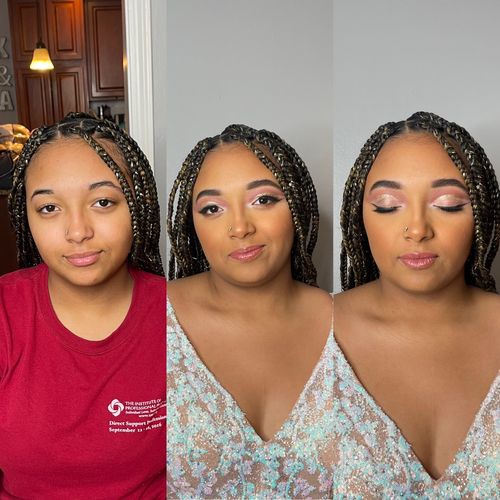 Before and after, we did a pinky gold cut crease f