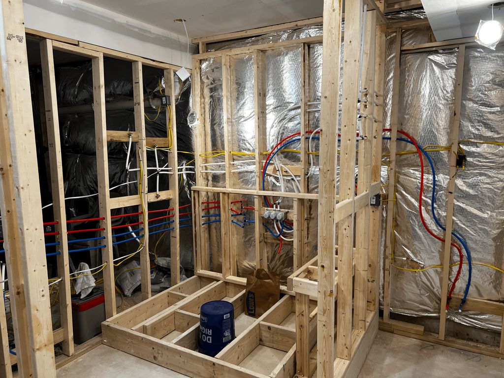 construction of bathroom with walk-in shower in a 