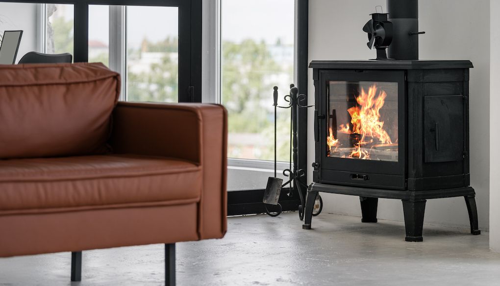 wood burning stove in living room