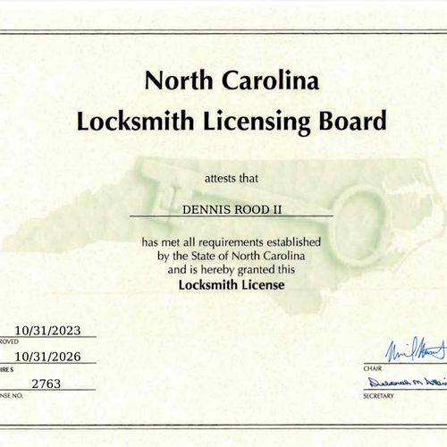 locksmith license that allows me to perform lock w
