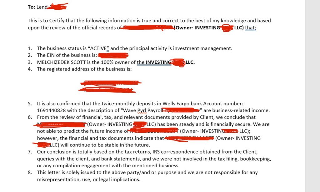 CPA Letter for Client. We offer CPA Services. Book