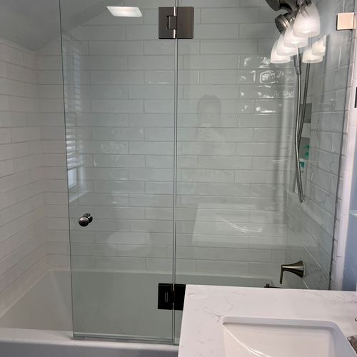 We have a very unique space for our shower tub, he