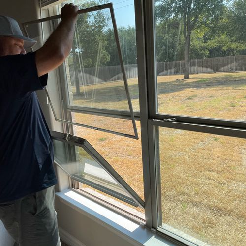 Removal of window screens with a light wipedown.