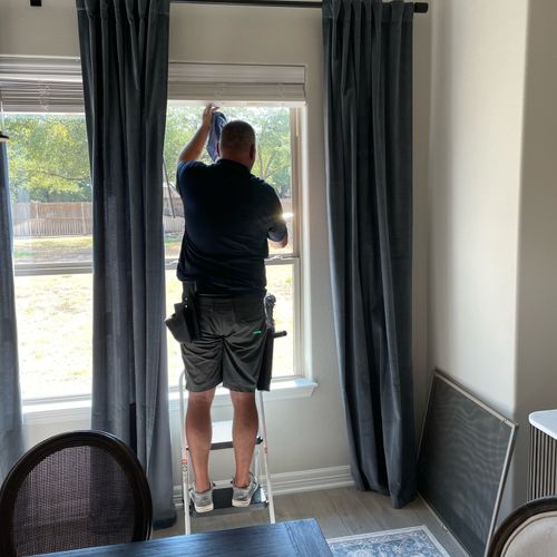 Internal cleaning of Windows, wipe down ledges.