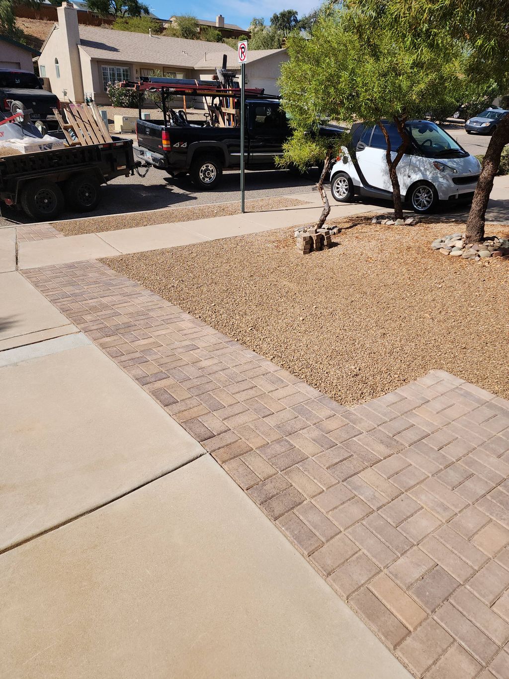 extended drive way 3 ft and pad for trash cans 