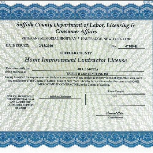 Suffolk County Home Improvement License 