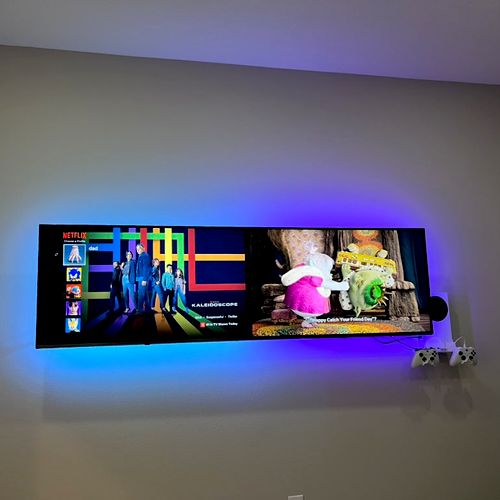 Twin gaming tv’s for kids room with back lit LED’s