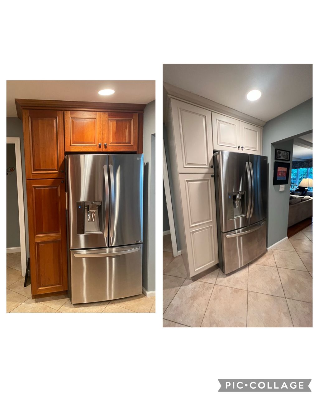 CABINETS: cleaned, sanded and sprayed. TRIM: sande
