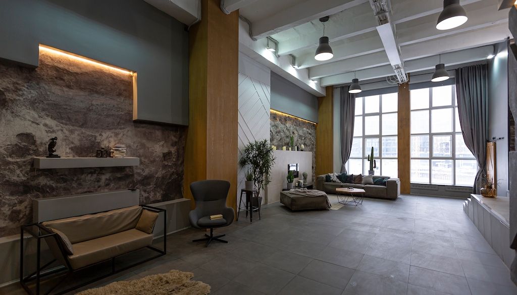 loft with brutalism design features
