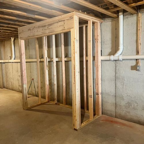 Built closet and reinforced structure in basement 