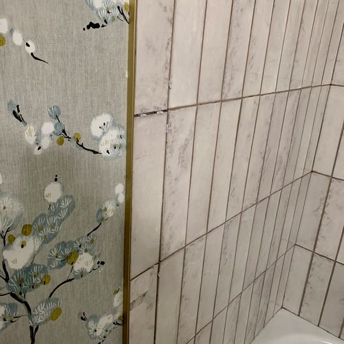 Bathroom project, shower tile and wallpaper